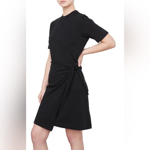 Vince Dresses & Skirts - Vince Jet Black Side Tie Cotton T-Shirt Dress Size S Made